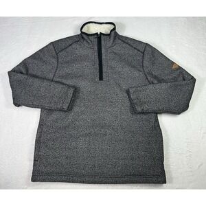 Orvis Sweater Mens Medium Black Sherpa Lined Pullover Outdoor Pockets 1/4 Zip